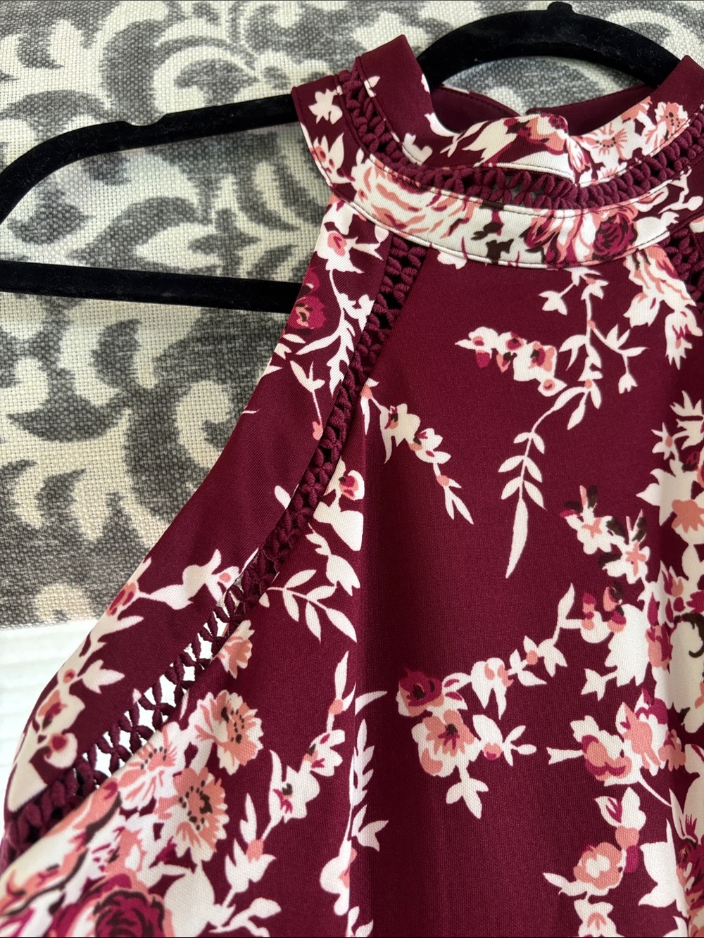 B Darlin Burgundy Floral Halter Mini Dress - Picture 2 of 2